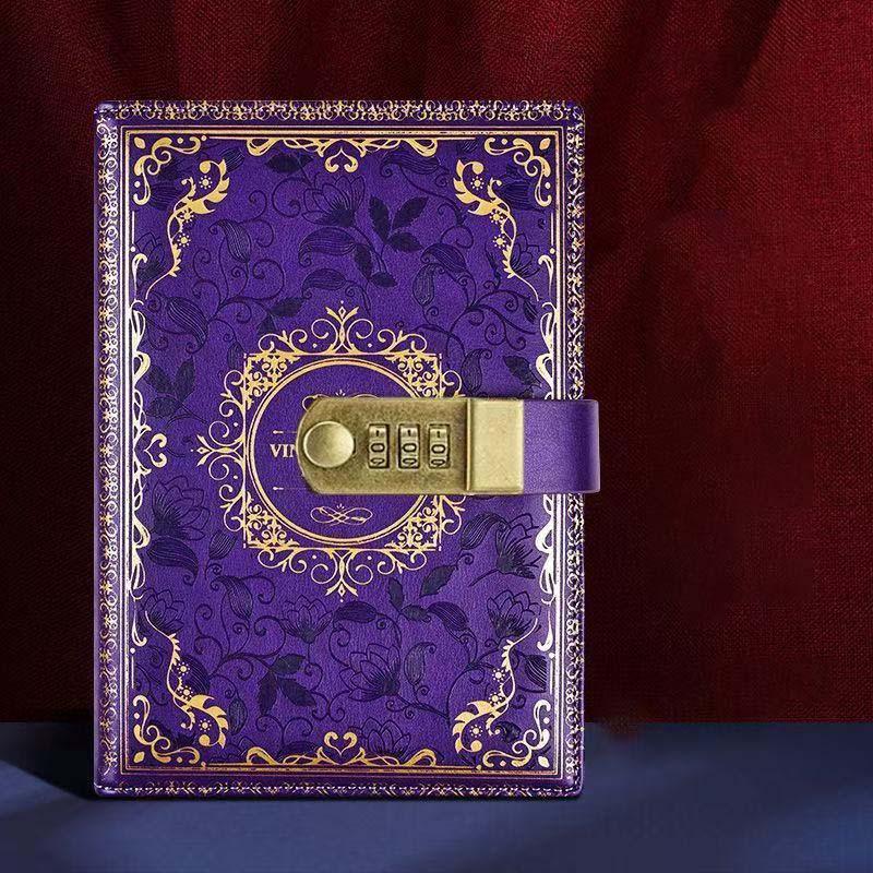 Vintage European Embossed Gold Foil Password Notebook, Luxurious Texture, Practical Functionality, Diary Journal Private Notebook, 100 Sheets