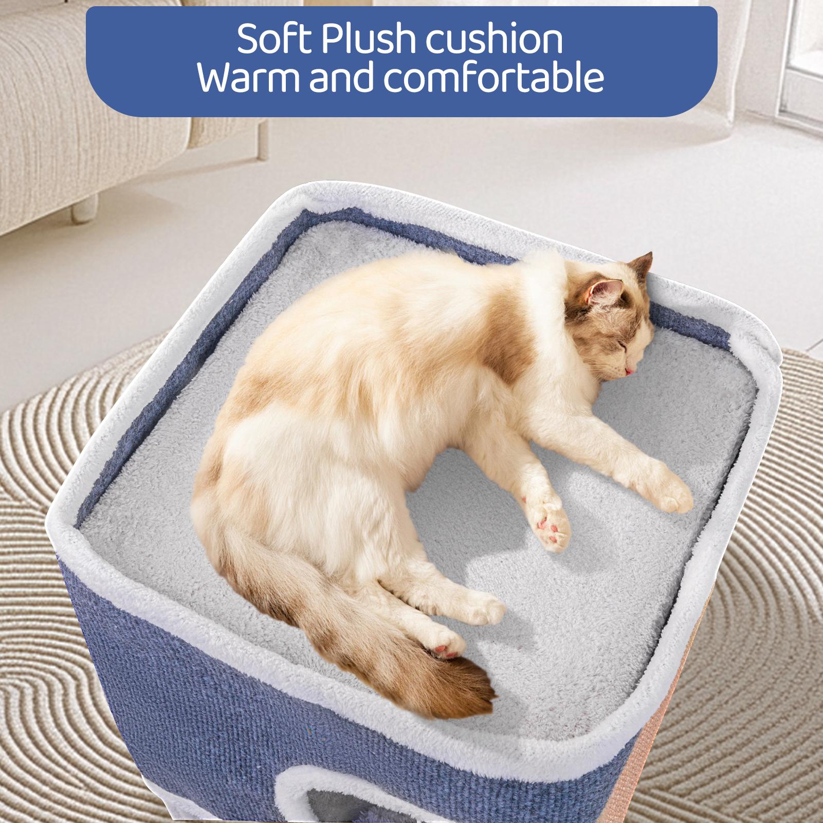 3-Tier Cat House, Cat Beds for Indoor Cats, Modern Cat Condo with Highway Cave, Scratch & Itching Post, Climbing Stand, Cat Cube Playhouse for Multi Kittens, Grey 3-Tier Cat House, Cat Beds for Indoor Cats, Modern Cat Condo with Highway Cave, Scratch & Itching Post, Climbing Stand, Cat Cube Playhouse for Multi Kittens, Grey