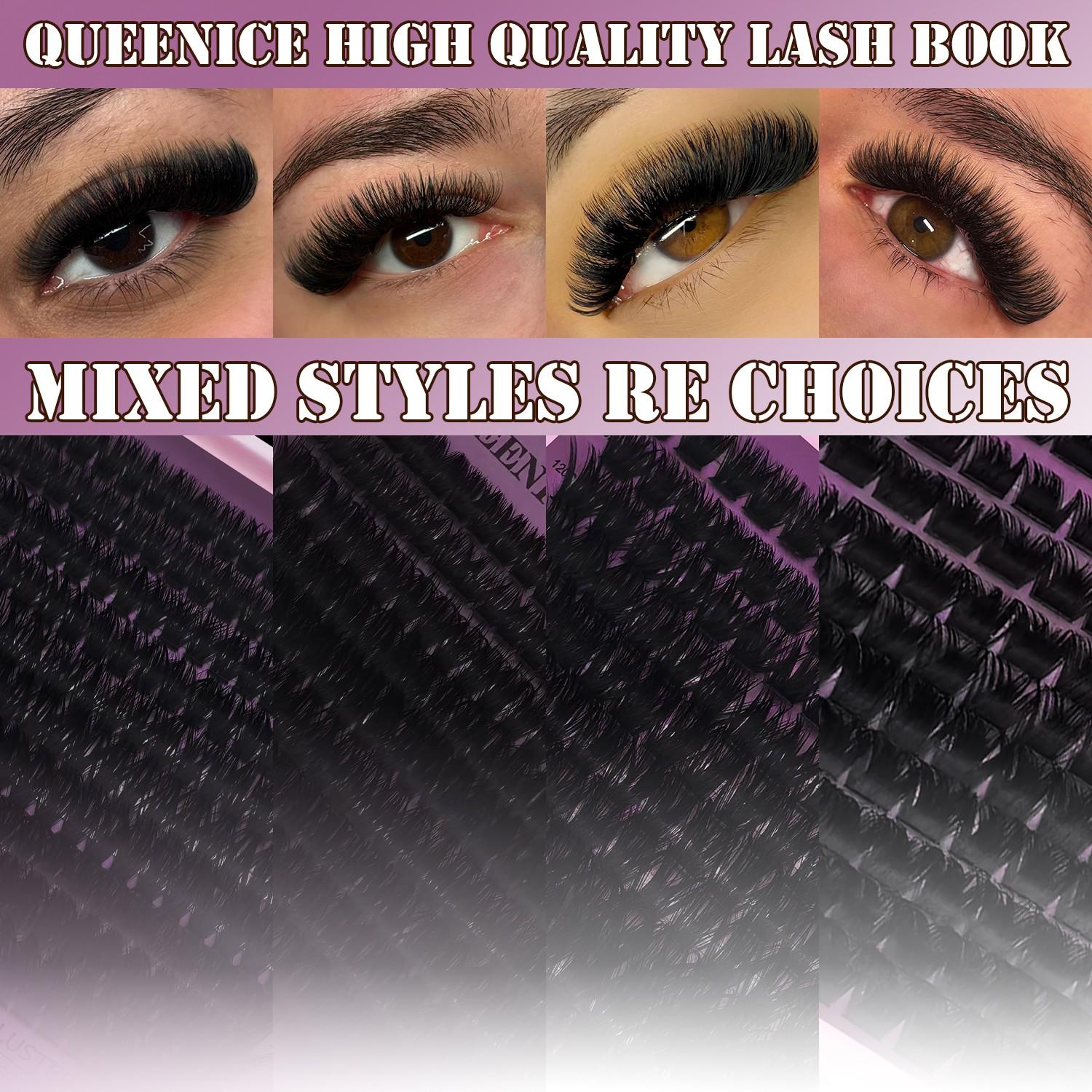 Thick Cluster Lash Extension Kit 80D/110D/150D D Curl 8-16mm Natural Fluffy Wispy Lashes Easy to Apply Sunflower Eye Makeup for Beginners Dramatic Look