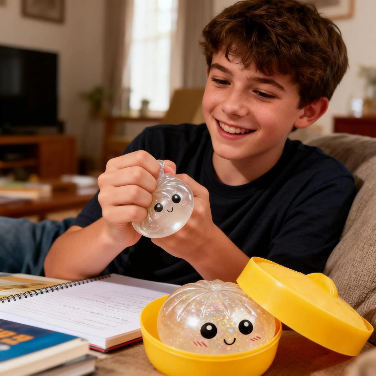 Giant Glitter Dumpling Squishy - Mega Rainbow Soft Squeeze Toy, Cute Anxiety Relief Fidget with Steamer Box, Decompression Dough for Adults & Kids