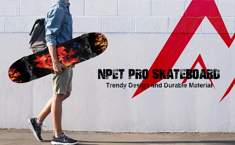 NPET 31 Inch Skateboard USA Flag with Wrap Graphic Designs – 7-Ply Maple Deck, High-Performance ABEC-9 Bearings, Sturdy & Lightweight Skateboard, Ideal for Beginners & Pros, Artistic Wrap for Smooth Stylish Ride