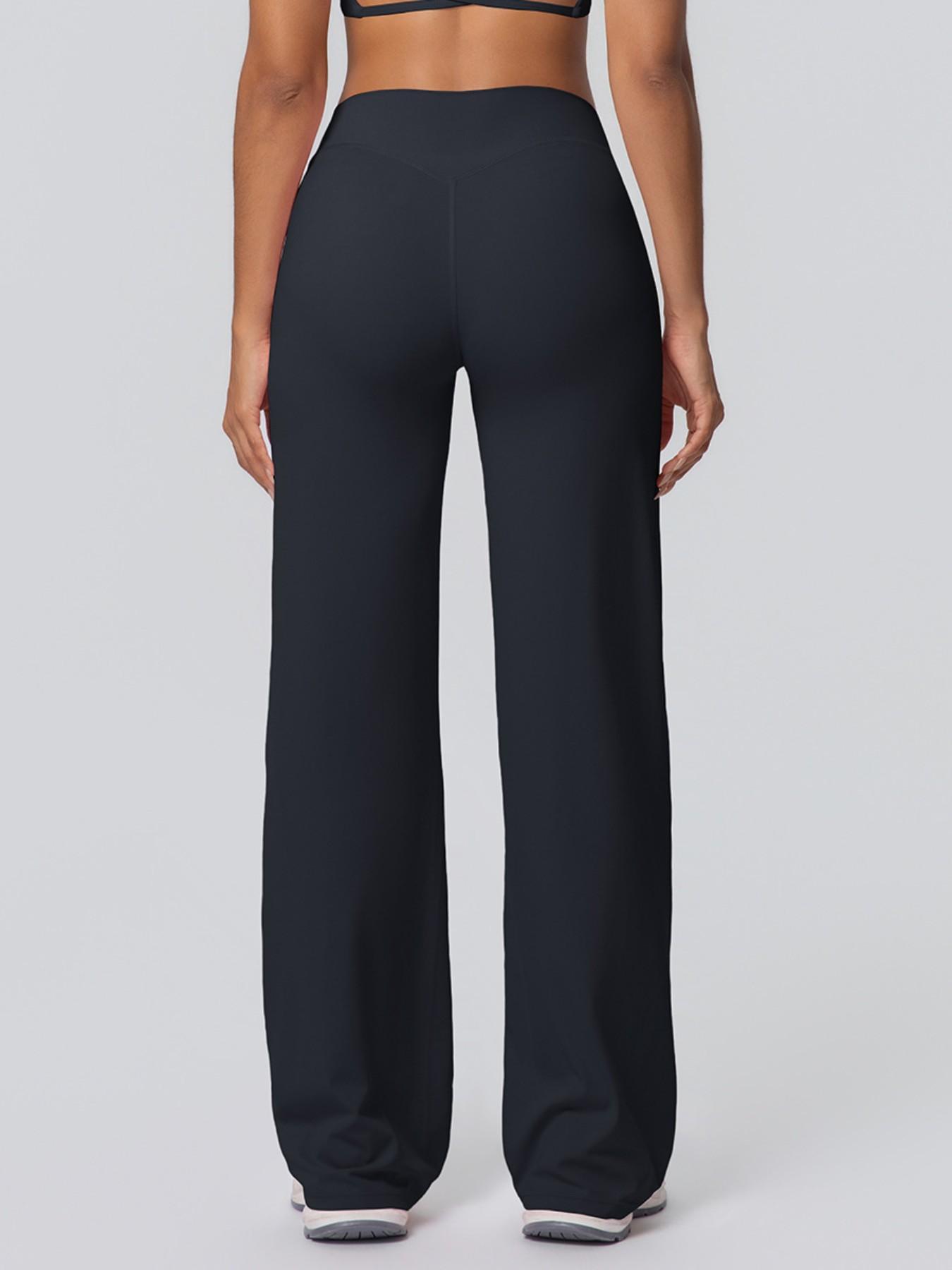 Women's High Waist Wide Leg Yoga Pants, Peach Butt Long Straight Leg Workout Pilates Fitness Quick-Dry Gym Wear, Polyester + Elastane, Athleisure Pants