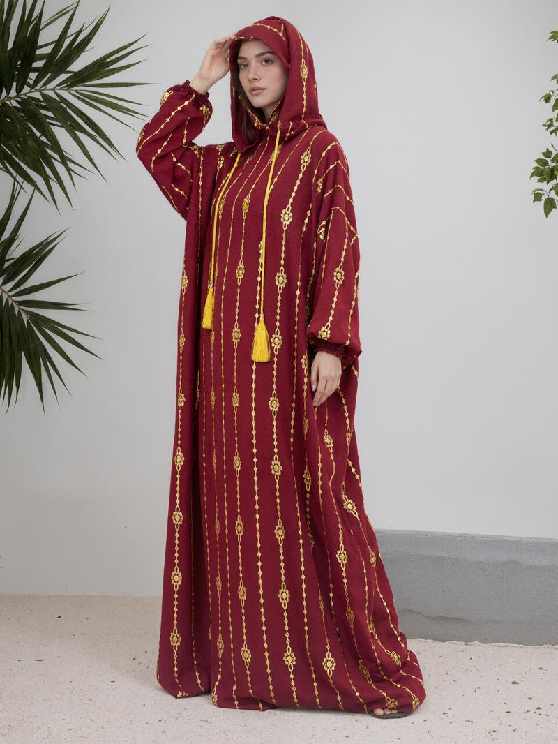 Islamic Abaya Kaftan Dress for Women 100% Cotton Soft Double Hat Cape Style Dubai Turkish Design Modest Outfit for Ramadan & Eid Loose Fit Modesty Muslim Clothing