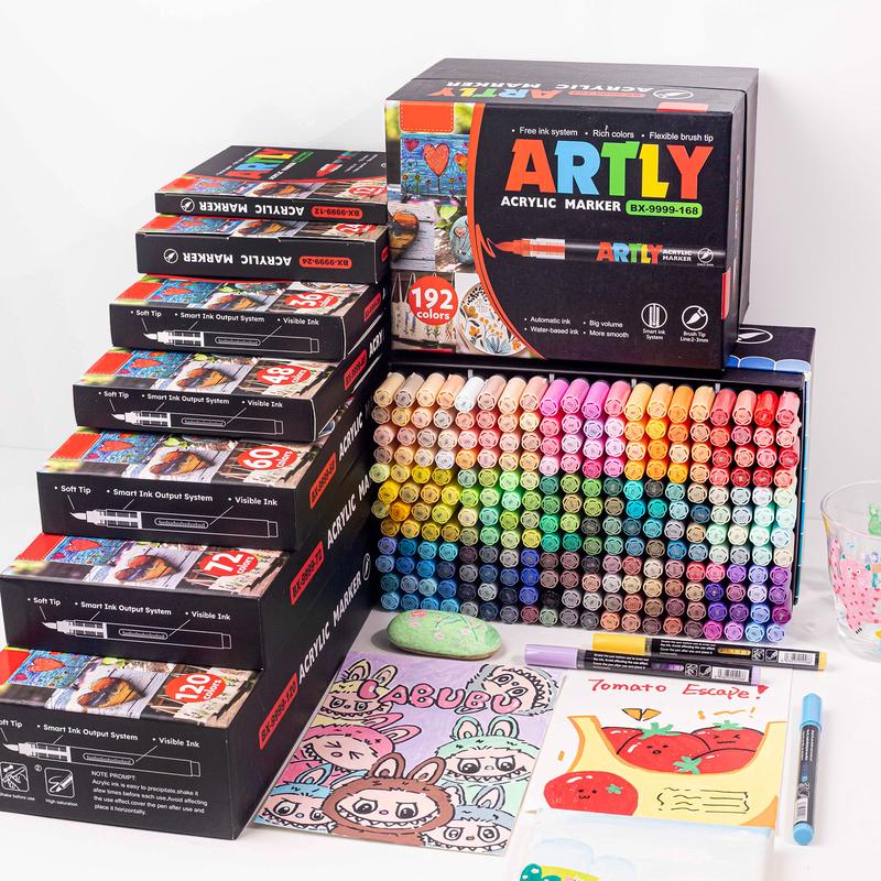 Acrylic Brush Marker Pen, 1 Set Waterproof Pen with Soft Brush Nib,Acrylic Paint Markers, Art Paint Marking Set for Glass Stone Wood Plastic Paper  tiktokshopblackfriday