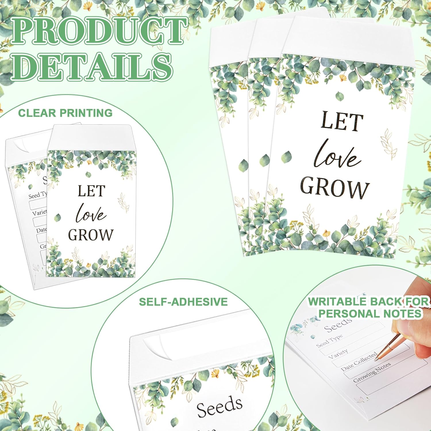 25 Sets Wedding Favors for Guests Bulk Include Let Love Grow Seed Packets White Flowerpot Thank You Tags Organza  Bags  Ropes for Bridal Shower Wedding Party Favors Seed Envelopes(Greenery)