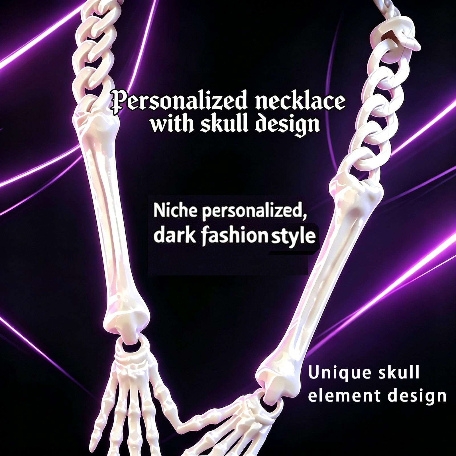 Halloween Skeleton Hand Arm Chain Necklace, Simulation Bone Skull Pendant, Gothic Fashion Jewelry Party Decorations