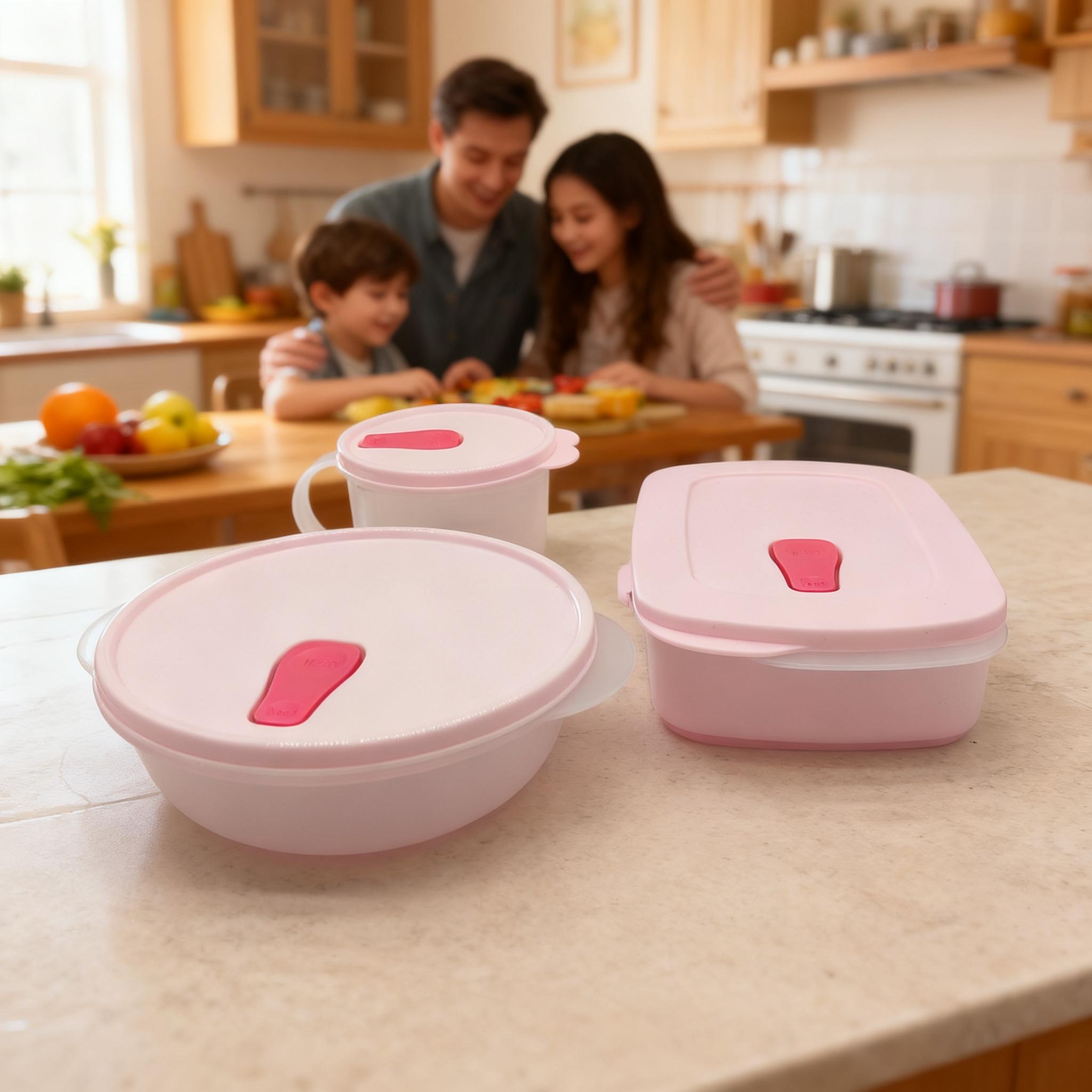 Three-Piece Lunch Box Set, Bento Box with Dividers, Microwave Safe Bowl with Heat-Resistant Handle, Easy to Clean, Ideal for Work and School