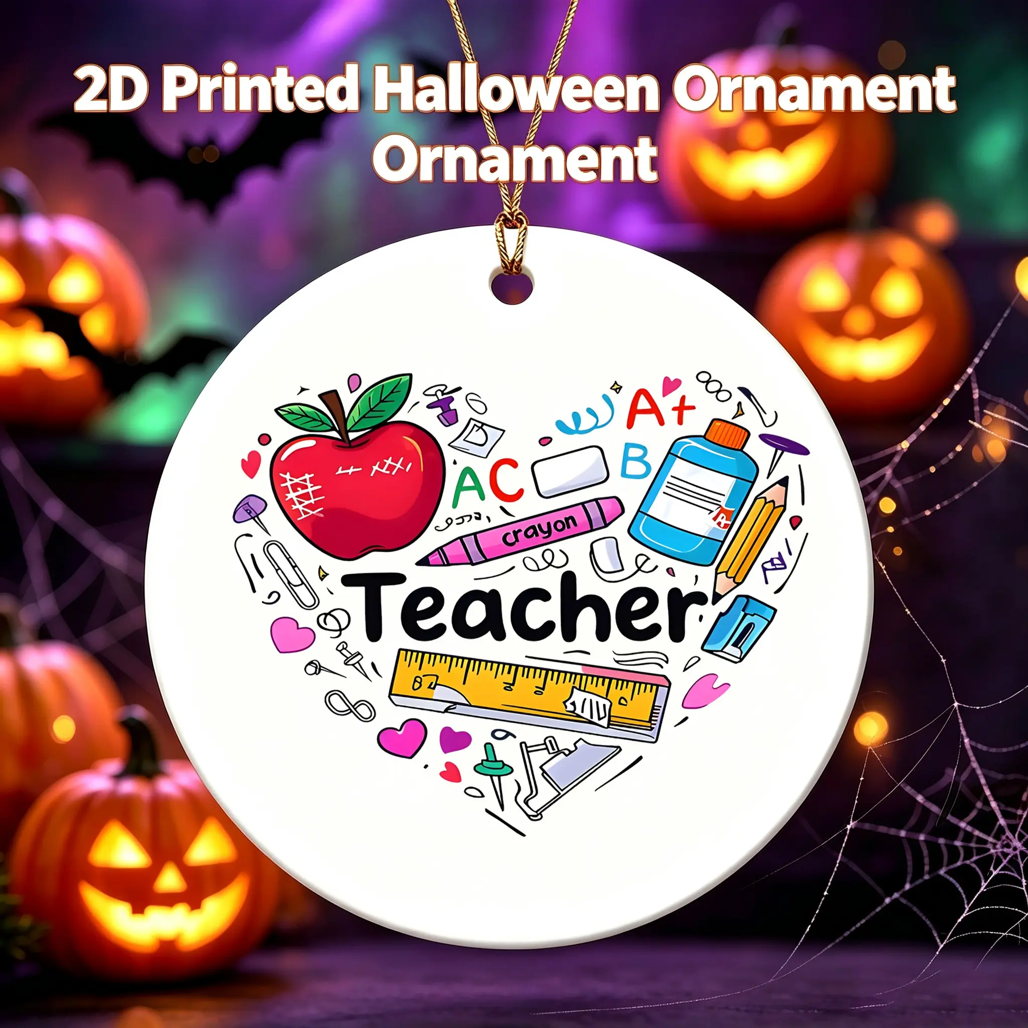 Cute Cartoon Style Ceramic Ornament Teacher School Supplies Heart Pattern Ceramic Pendant For Teacher Appreciation Gift 3 Inch