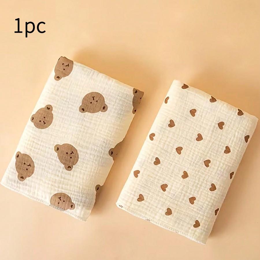 1pc Baby Muslin Blanket, Newborn Multi-Functional Muslin Wrap, Cute Cartoon Print, Can Be Used as Cover, Bath Towel, Stroller Cover, Gift Idea