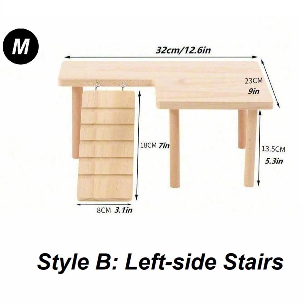 1 Set L-Shaped Solid Wood Hamters Two-Tier Platform Table with Ladder, Hamster Toys Bite-Resistant Stable Pet Hideout, Climbing Furniture for Small Pets, All Seasons Use
