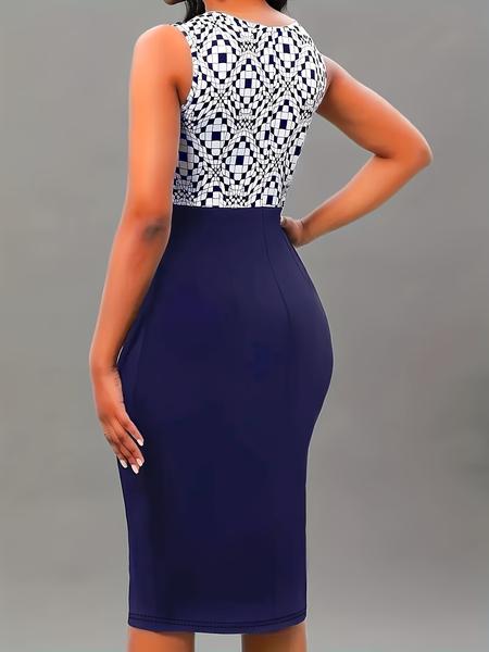 Women's round neck sleeveless dress and long sleeve jacket printed two-piece set, suitable for office wear, work, business, daily leisure, professional occasions