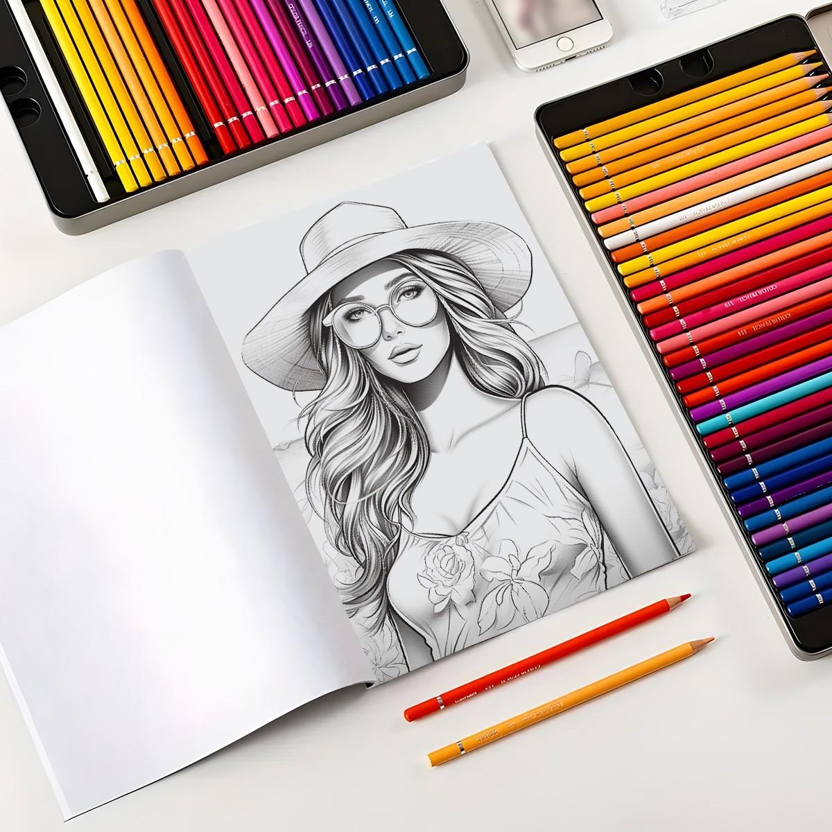 1PC Fashion Girl Coloring Book for Adult, 20 Single-Sided Drawing Pages, DIY Cat Art Gift, Stress Relief, Back-To-School, New Year, Valentine's Day, Christmas