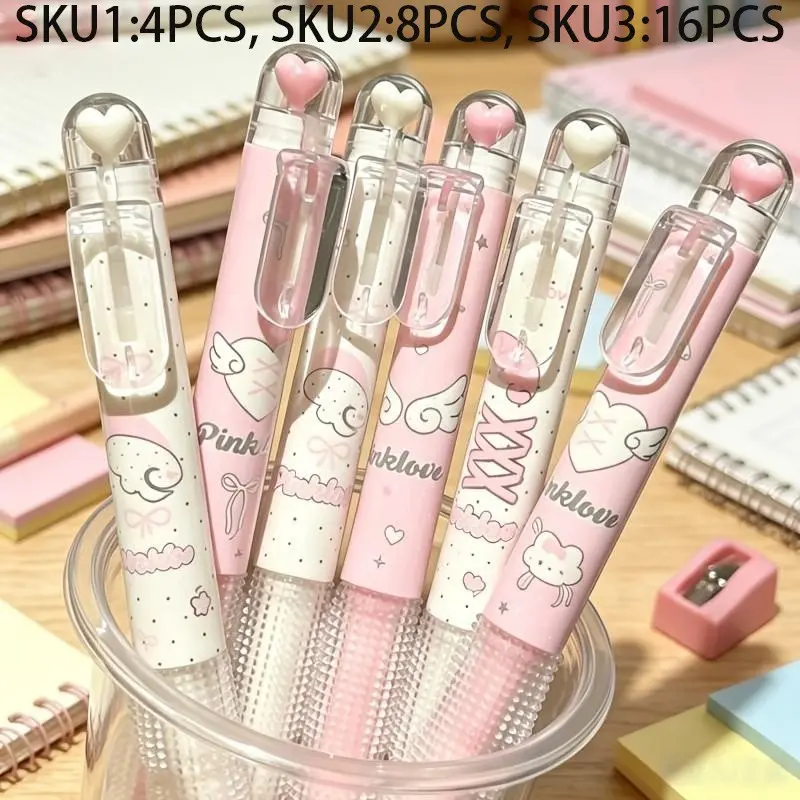 4/8/16pcs Cute Cat Star Wing Pattern Pens, Ink 0.5mm, Silicone Grip, School Season New Arrival, High Aesthetic Micro Landscape Pens, Note Taking Pens