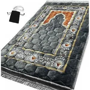 Prayer Rug Muslim Mat Islamic - Padded Very Thick Prayer Rug Sajadah for Men Women with Islam Prayer Beads for Eid Travel Ramadan, Soft and Luxury (Royal Blue)