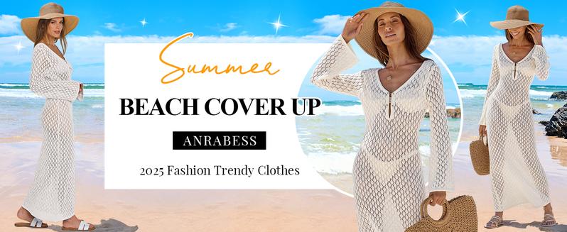 ANRABESS Womens Swimsuit Swim Crochet Cover Up 2025 Summer Knit Bathing Suit Sexy Swimwears Vacation Bodycon Beach Dress