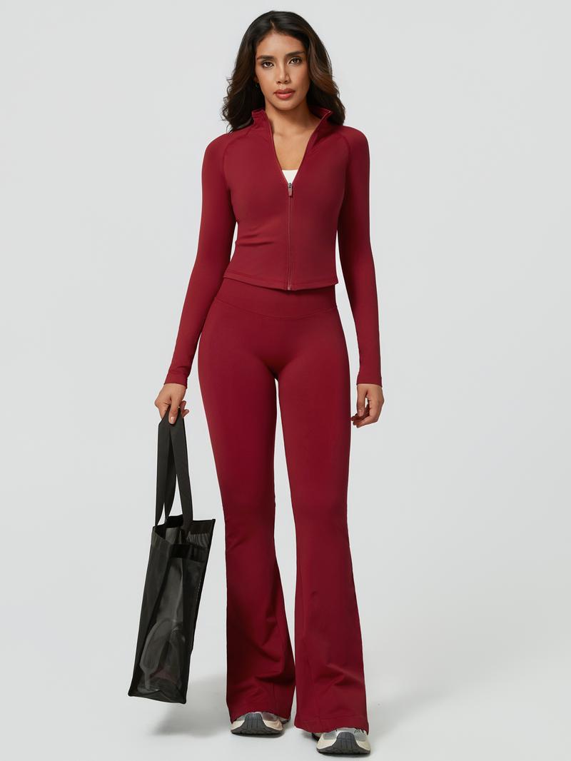 Women's 2-Piece Sportswear Set, Long Sleeve Slim Fit Top & High Waist Tight-Fitting Pants, Yoga Gym Running Comfortable Breathable, Sweatsuit Set