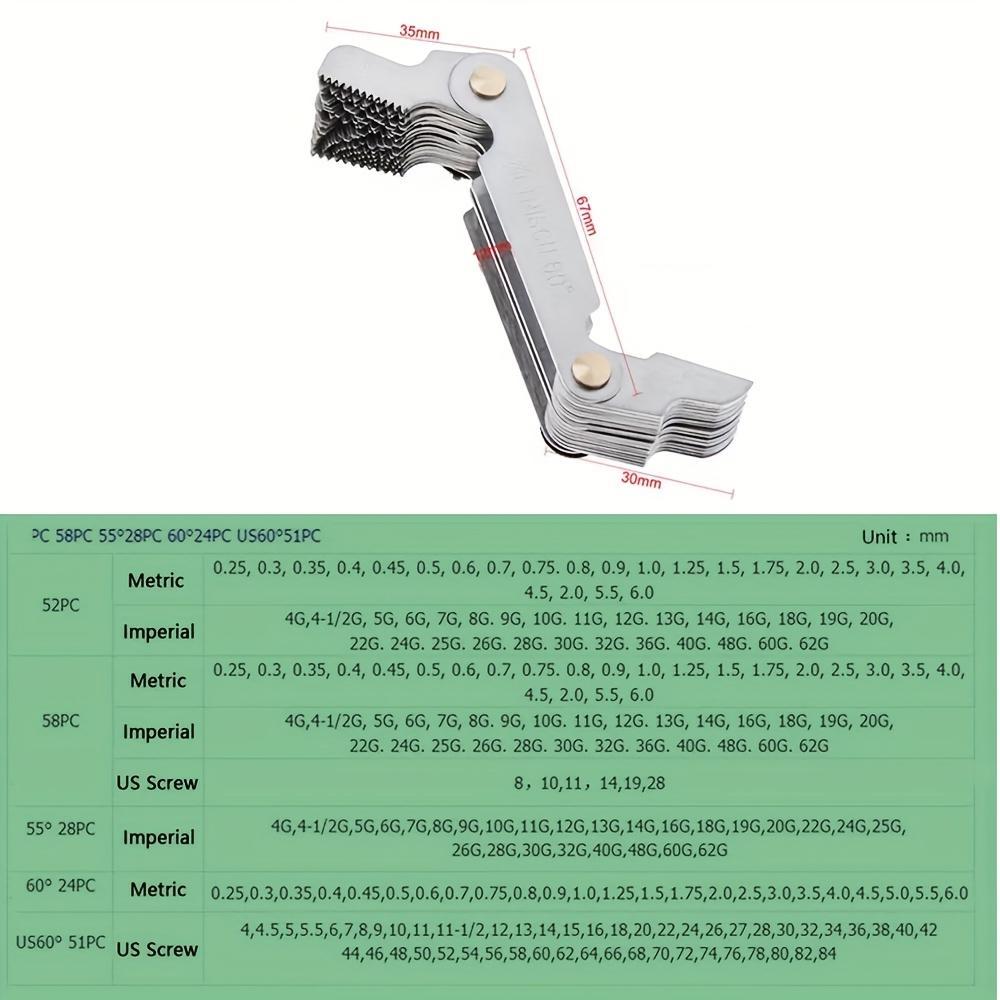 6 Style Alloy Thread Gauge – Dual Metric & Imperial Thread Checker,Handheld Nut and Bolt Identifier,Precision Thread Measurement Tool with Ergonomic Grip,Durable Alloy for Mechanical,Industrial,and DIY Use,Accurate Thread Size Gauge