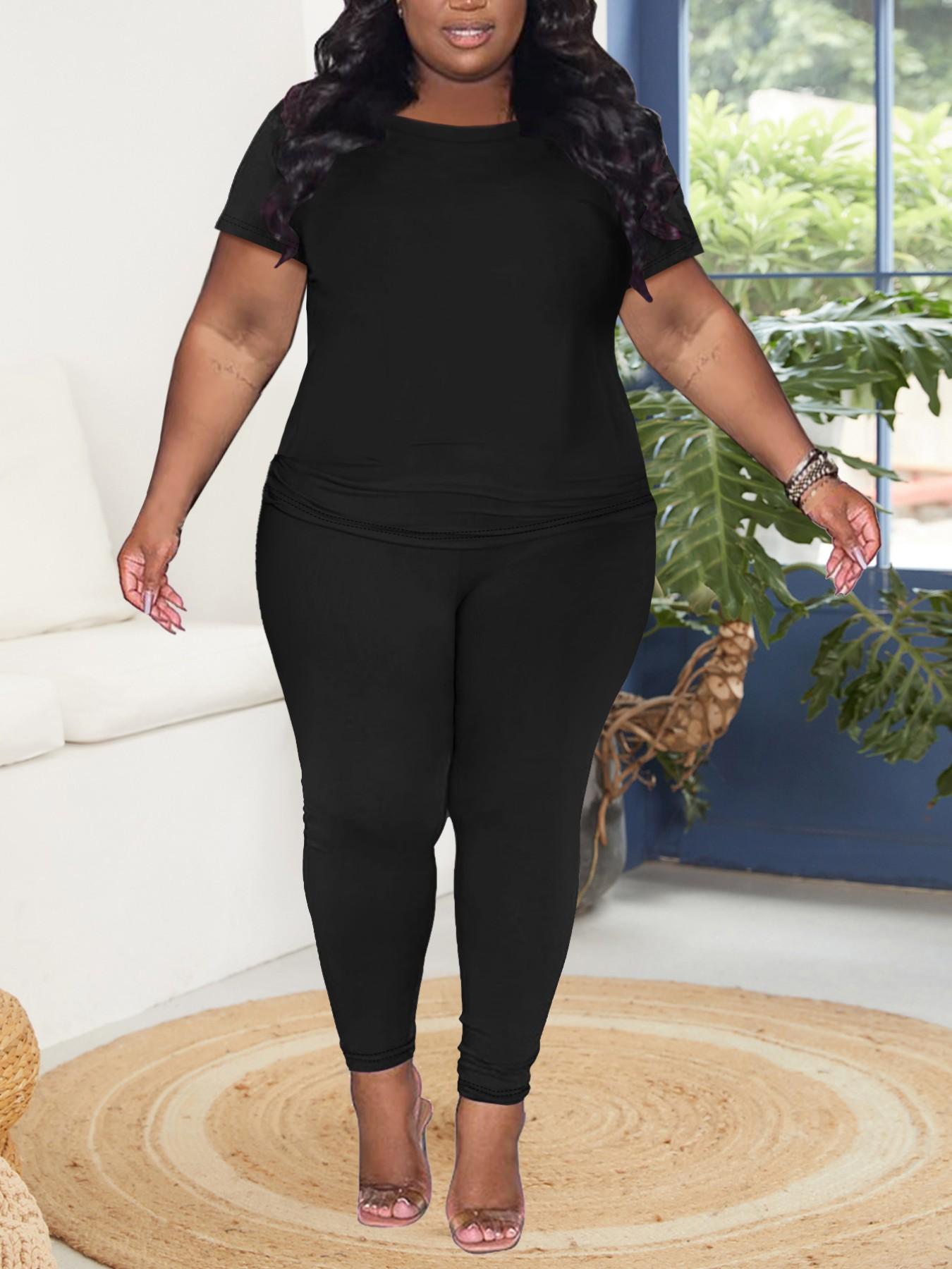 Summer Women's Basic Essential Two-Piece Set, Fitted Plain Pattern, Casual Summer, Spring & Fall Fashion, Large Size Available, Outfit