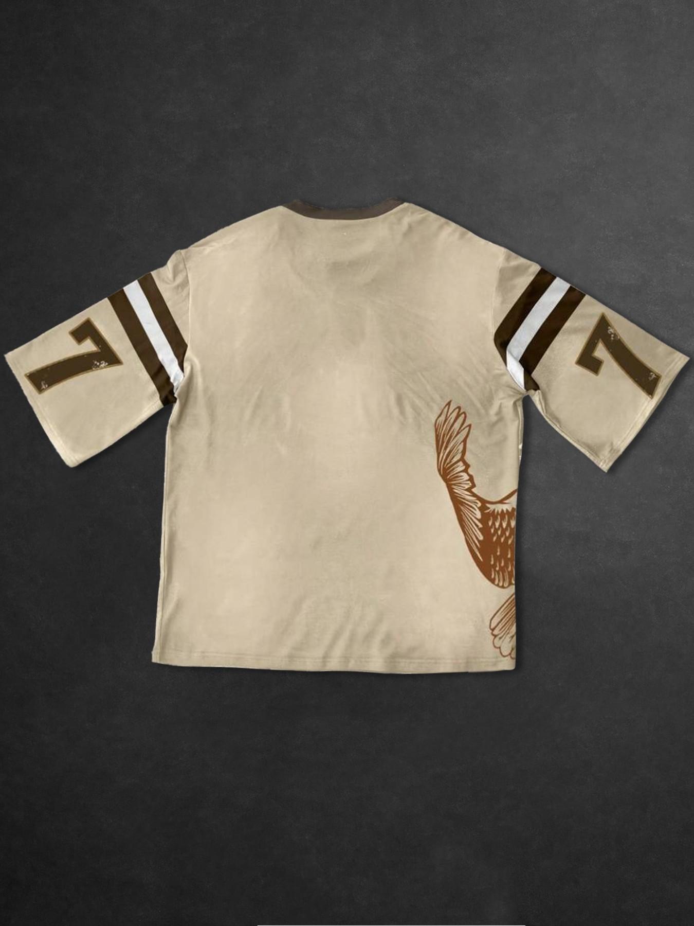 American Vintage Splendid Summer Eagle Print Short Sleeve T-Shirt, Men's Loose Oversize Football Sleeve Top, Street Style Fitted Tee