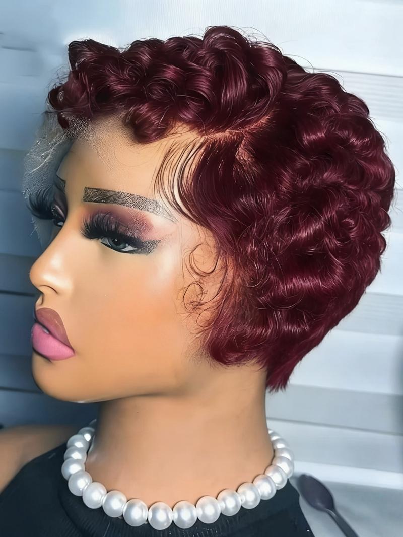 Pixie Curls 13x4 Lace Front Wigs, Short Bob Human Hair Wig for Women, 180% Density Curly Wavy Hair, 6 Inches Pixie Cut
