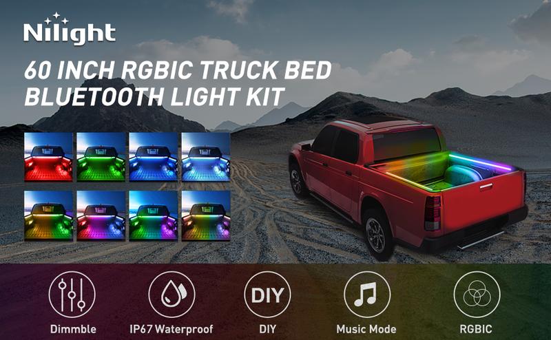 Nilight Truck Bed Strip for Truck Bed Pickup Multi Dream Color DIY Music synchronous with APP and Remote Control 2PCS 60inch Truck Bed  atmosphere ambient  sequential atmospheric  headlights interior  taillight remote  lighting Smart RGBIC rgb color