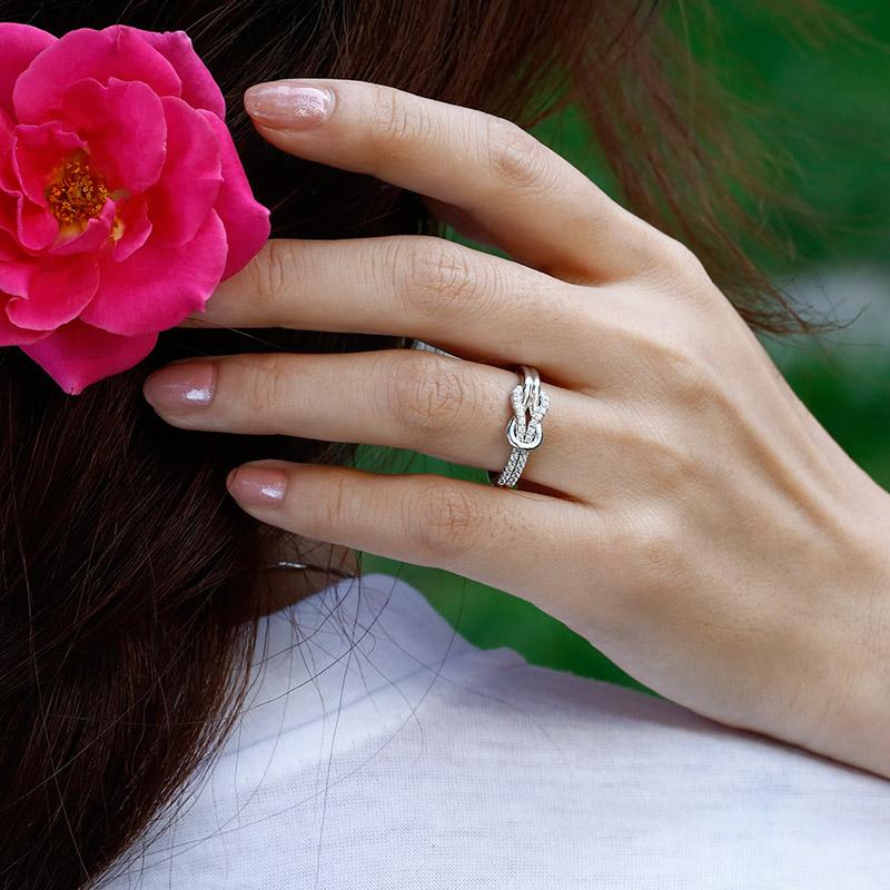 Jeulia Knot Design Sterling Silver Ring 925 Anniversary Birthday Daily Engagement Wedding Elegant Casual Rings for Her Women Girls with Jewelry Box wedding set