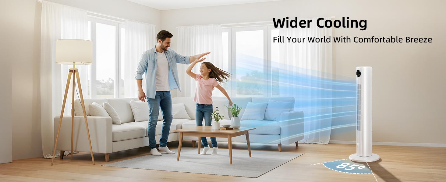 【NOT AC】Antarctic Star Tower Fan Portable Electric 85° Oscillating Fan with Remote Control, Quiet Operation, 3 Speed Settings & 12H Timer, Bladeless Standing Floor Fan for Bedroom & Office[No Cooling] [No Temperature Adjustment]
