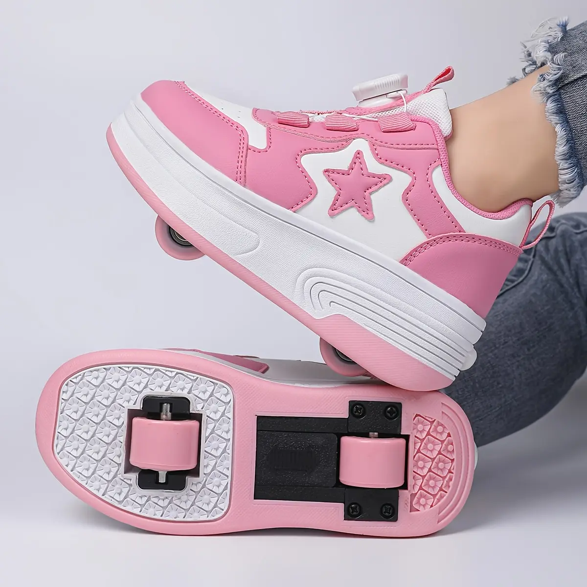 Kids' Roller Skates, Pink Girls' Skate Shoes, Black Roller Skates, Buckle Closure, Sports Shoes, Dual-Wheel Balance Skates, Suitable for All Seasons, Roller Skates for Kids to Wear Both Indoors And Outdoors, Kids' Holiday Gift