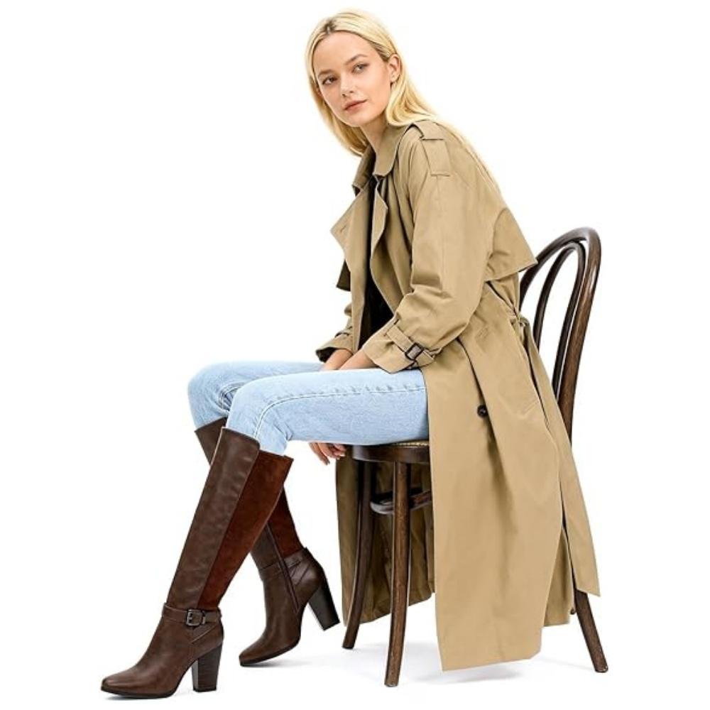 Women's Heeled Knee High Boots Zip Up High Chunky Heeled Boots