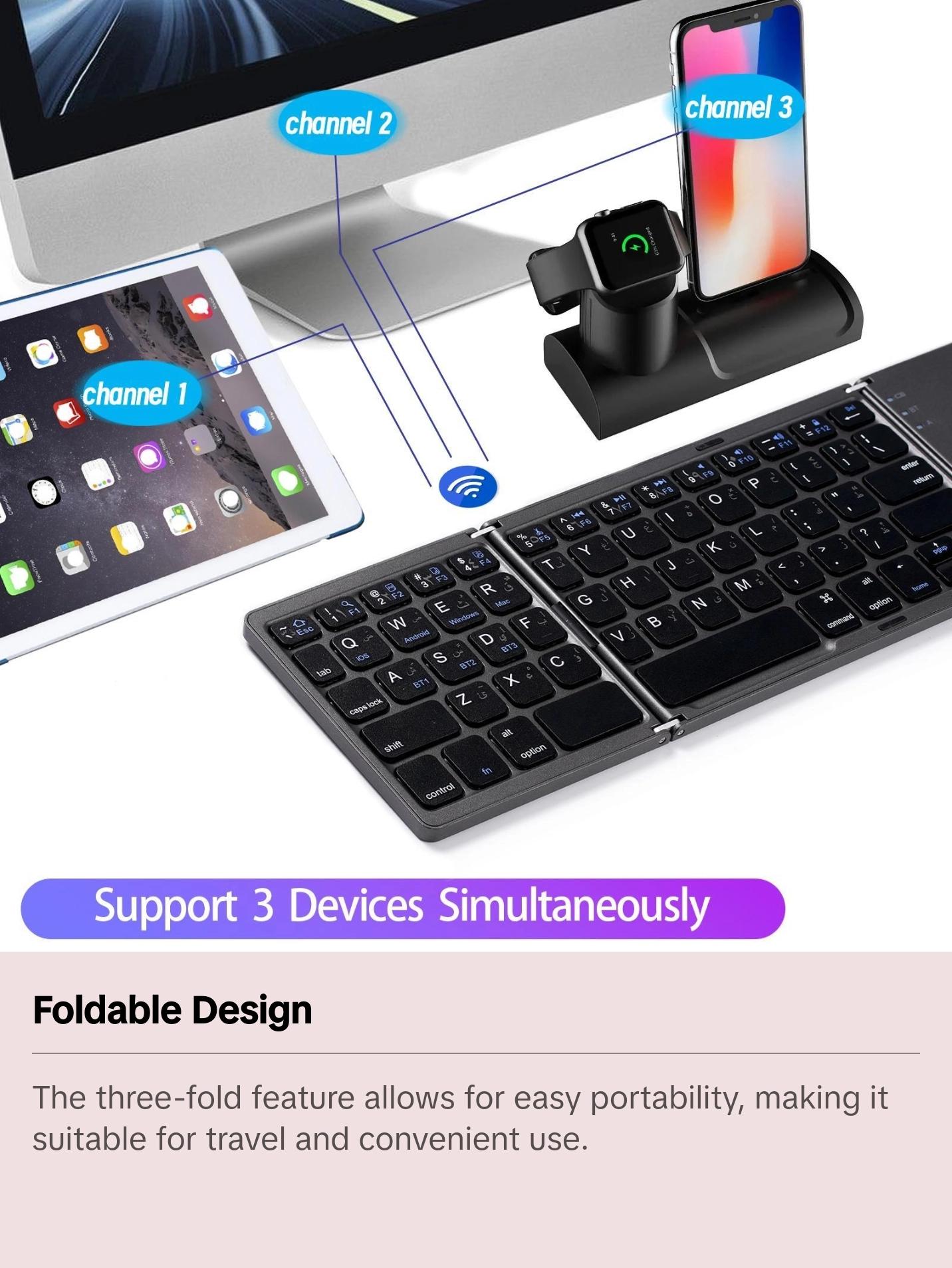 Ultra-Thin Wireless Mini Three-Fold BT-compatible Keyboard, Portable and Compact Design, Ideal for Travel and Daily Use, Easy Connectivity