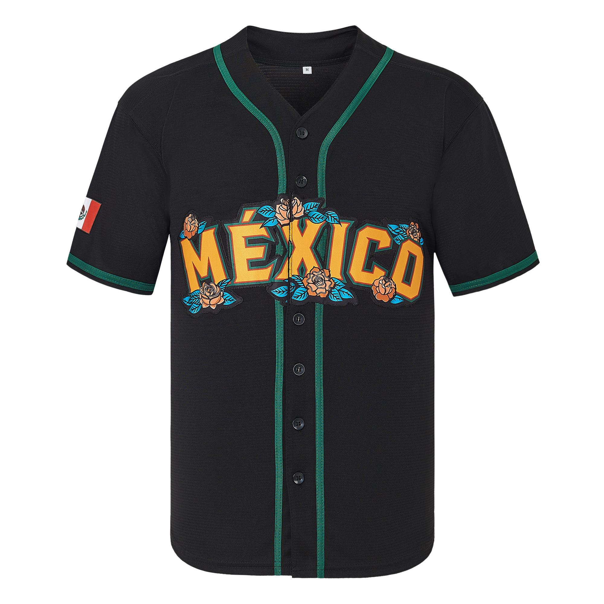 V-Neck Mexico Guadalupe Embroidered Baseball Jersey,Men's Gift,Button Short Sleeve Sports Jersey,Loose Breathable Soft Comfort,Gift for Game Day