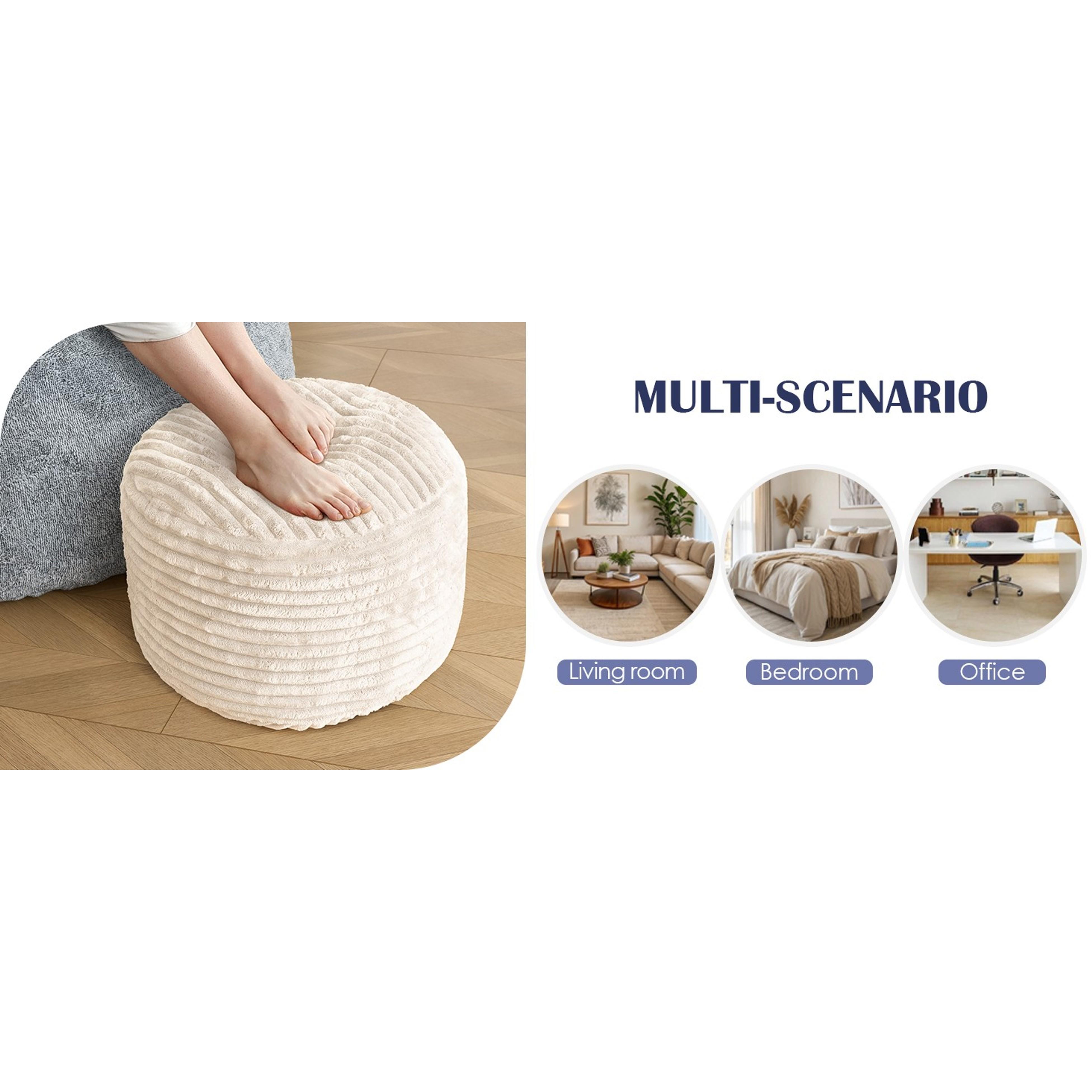 Stuffed Round Ottoman,Corduroy Pouf Ottoman Foot Rest,20 X 15 in,Beige | Memory Foam Filling,Pouf Storage Ottoman Footstool for Living Room,20 X 15 Floor Poufs for Couch,Footrest Only