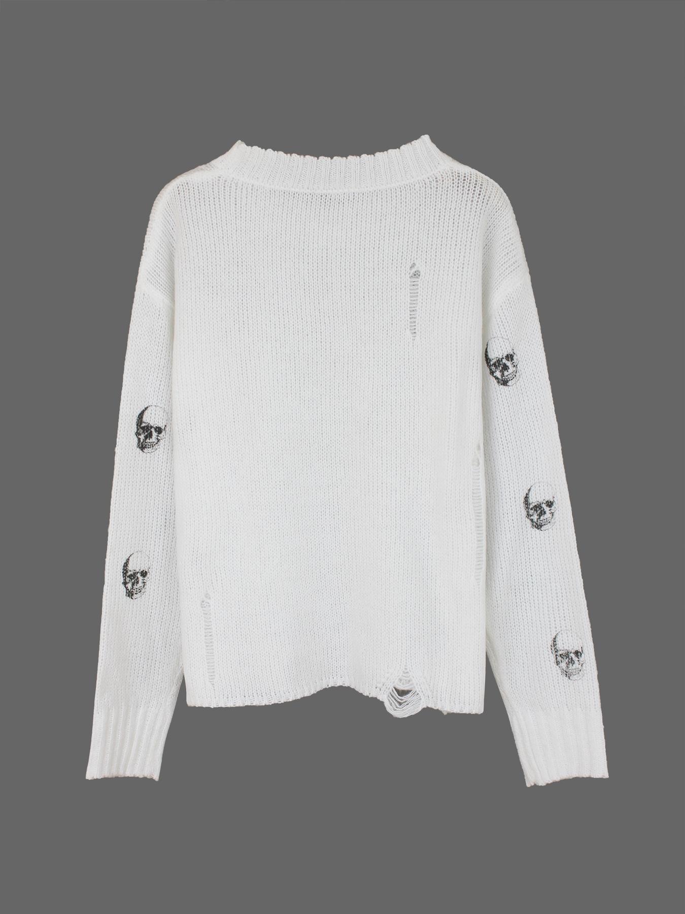 Women's Skull Print Round Neck Sweater, Casual Long Sleeve Crew Neck Jumper for Spring & Fall, Fashion Women's Knitwear for Daily Wear