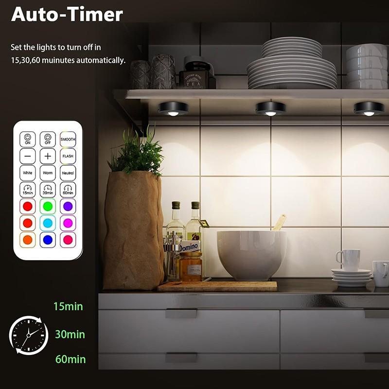 3-Pack Rechargeable LED Disk Lights with Remote Control, Adjustable Dimmable Cabinet Light, 12 Colors & 2 Dynamic Modes, Magnetic Wall Lamp