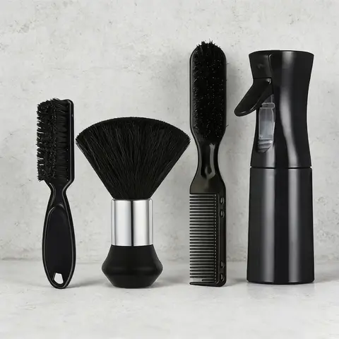 4-Piece Hair Styling Tool Set with Spray Bottle, Nylon Brush, Clipper Cleaning Brush, Barber Equipment, Hairdressing Set for Salons, Essential Hair Care Kit, Hair Styler Set, Hair Tools for Styling