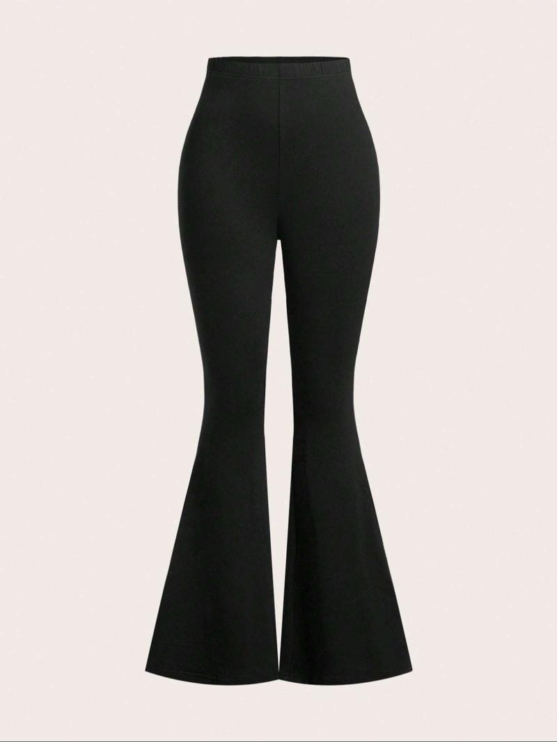 Women's Solid Color Flare Leg Pants, Casual Comfy Elastic Waist Bell Bottom Trousers for Daily Wear, Ladies Bottoms for Spring & Fall, Minimalist, Casual Fashion Trousers