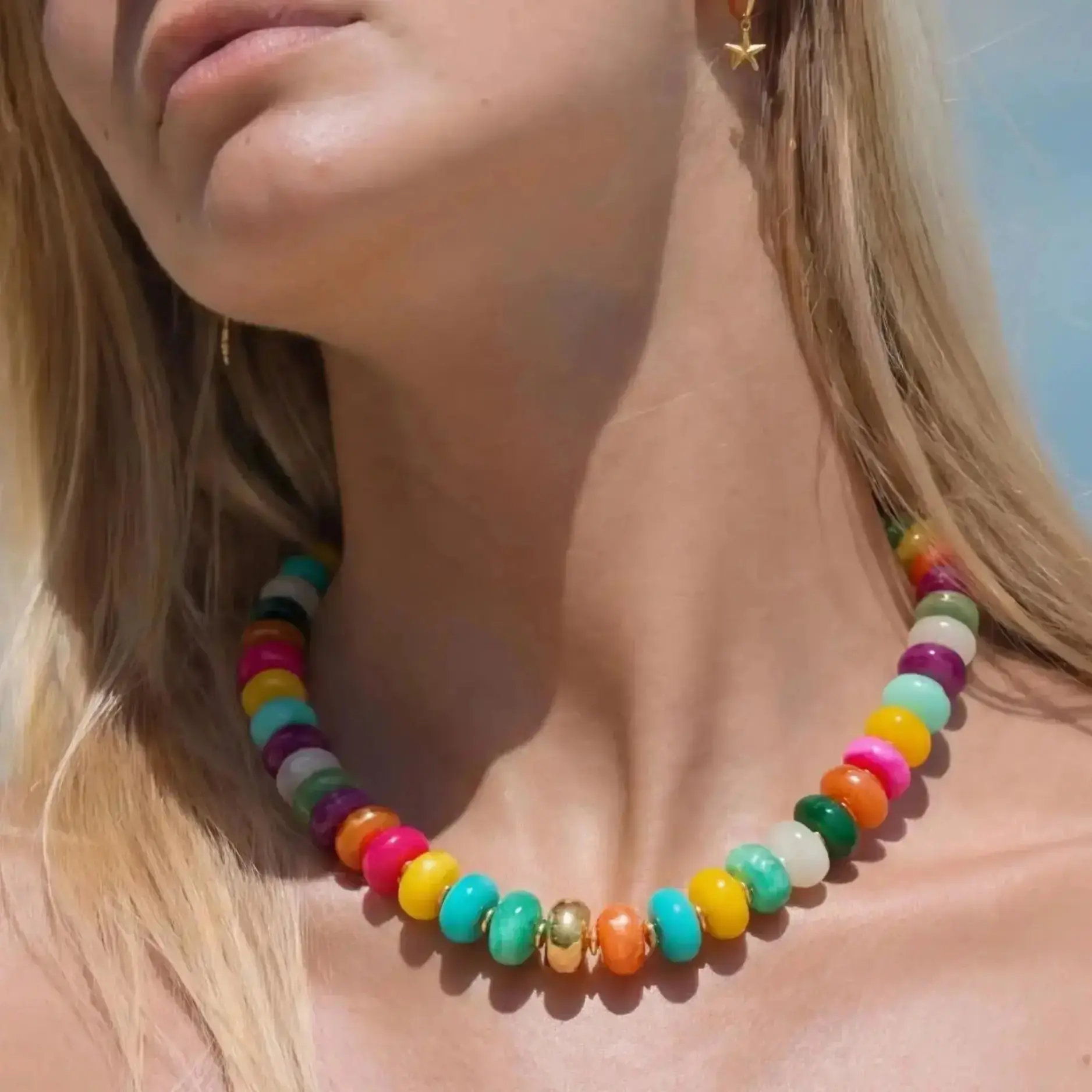 Women’s Chunky Multicolor Beaded Choker Necklace, Trendy Y2K Boho Statement Jewelry With Adjustable Size, Cute Eye-Catching Layering Neck Accessory For Summer Beach Vacations, Daily Casual Outfits For Girls And Ladies,summervibes