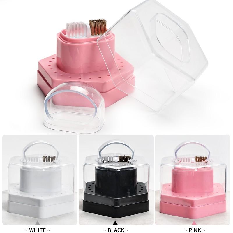 24-Hole Nail Art Drill Cleaning Storage Box with Brush & Grinding Head Holder - Heavy-Duty Acrylic Organizer with 24 Holes, Ideal for Professional & Home Use, 24 Holes Nail Drill Bits Organizer