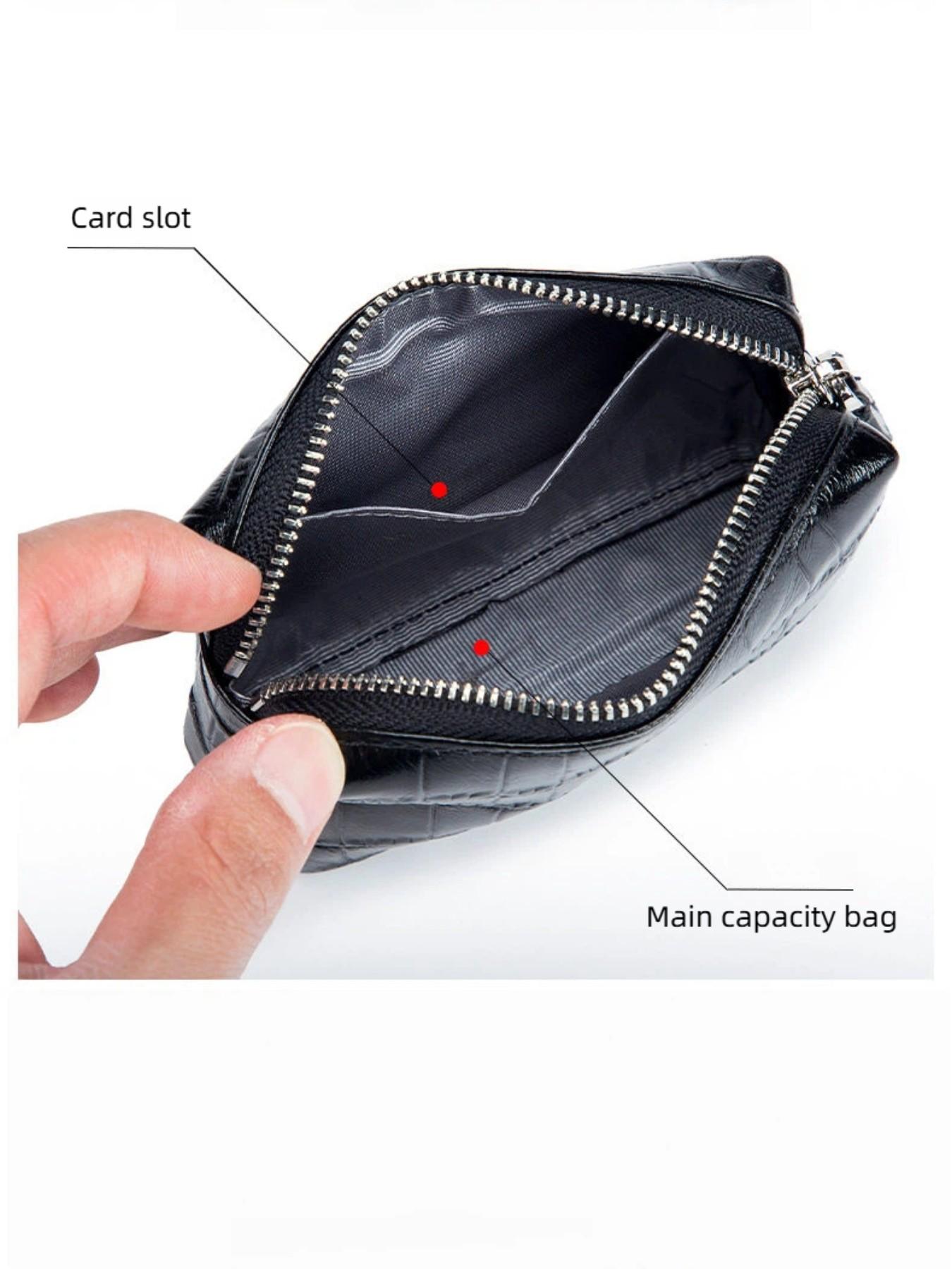 Top Grain Leather Coin Purse, Multi-Functional Mini Crocodile Pattern Organizer, Fashionable Wallet for All Seasons, Compact Card Holder & Earphone Case