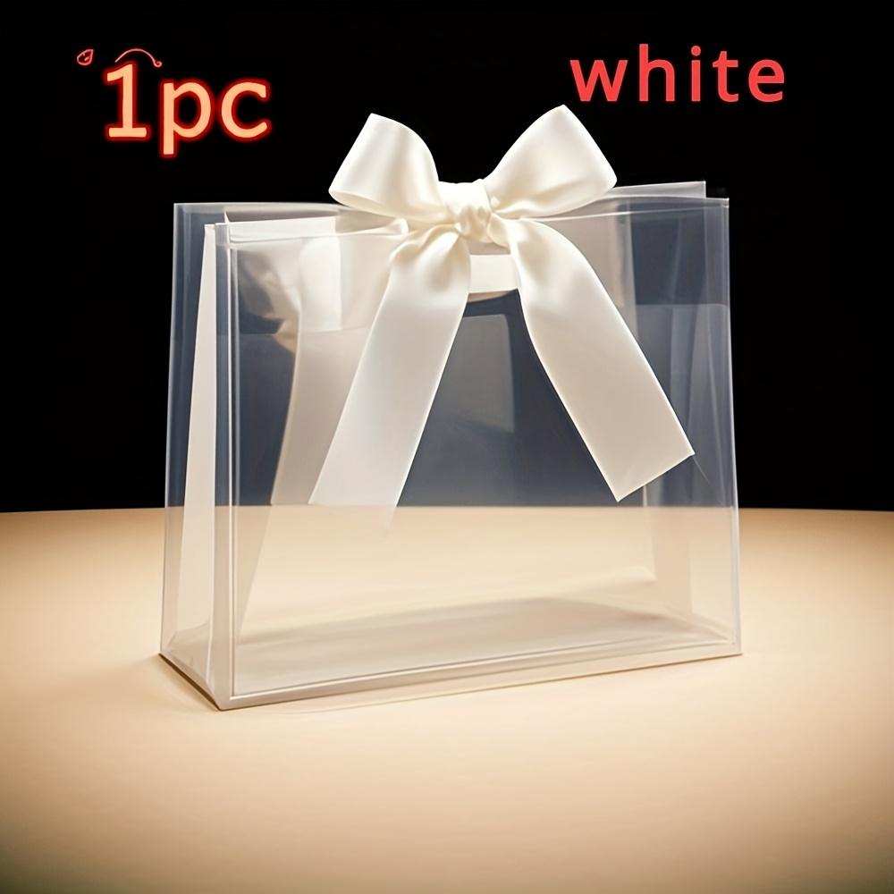 2pcs White Ribbon Handle Clear Gift Bag | Reusable, Durable, Sturdy Handle, Elegant Presentation | Weddings, Birthdays, Christmas, Easter, Mother's Day, Party, Celebration | Clear Gift Bag (Sac cadeau transparent)