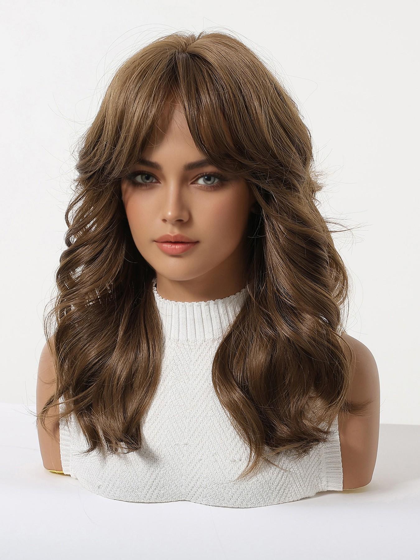 Medium Wavy Lob Wig with Bangs, Heat Resistant Synthetic Hair, Curly Medium Length Wig, All Seasons Wearable, Wavy Synthetic Wigs, Heat Friendly Wig