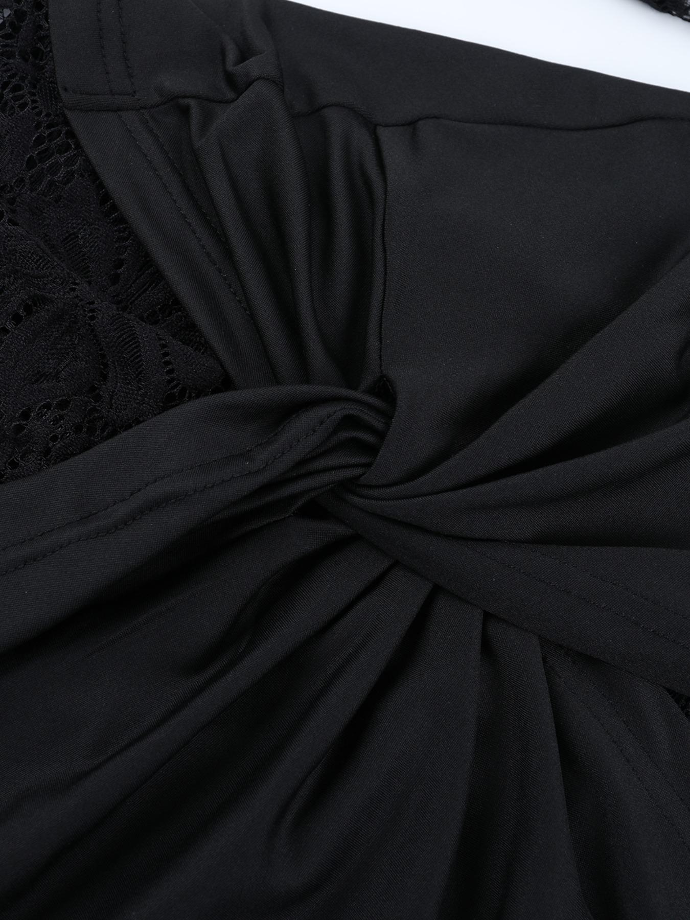 Women's Plain Lace Long Sleeve Fitted Dress Set, Sexy Chic Style Fall Fashion, Perfect for Casual Wear, Comfortable and Stylish