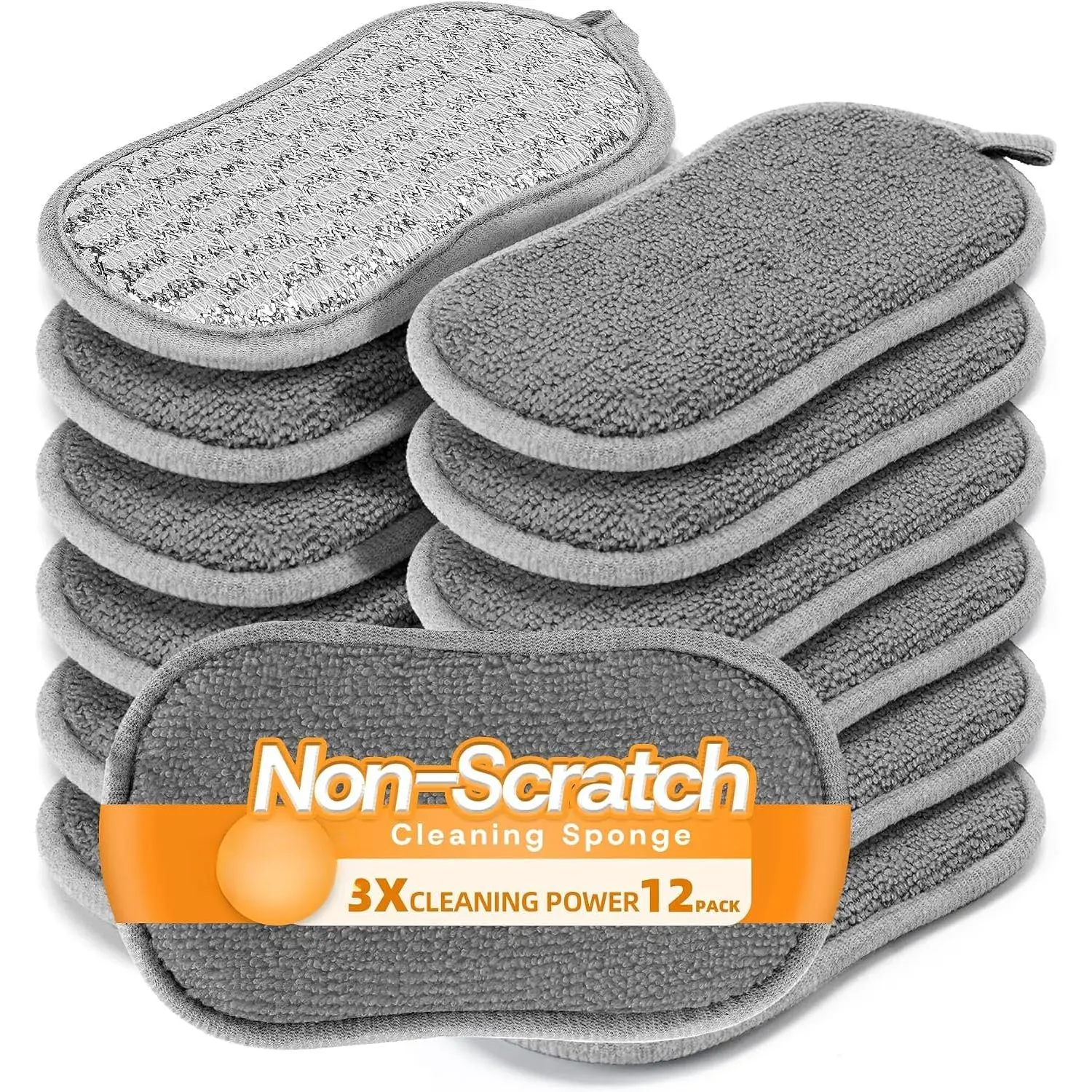 Multi-Purpose Dish Sponges Kitchen, -Sided Non Scratch Scrub Sponges | 12Pack  Cleaning Sponges with Microfiber & Metal ,Sponges for Dishes, Pots, Glass, Sink, Stovetop & Bathroom