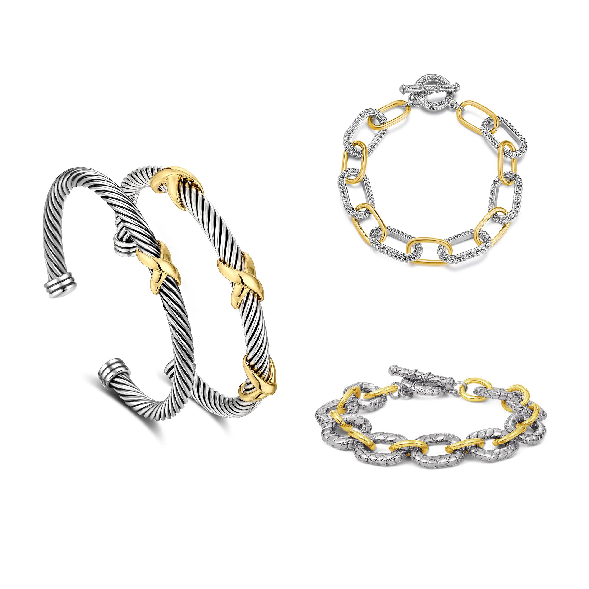 Mytys Two Tone Twisted Cable Bracelet for Women Fashion Wire Cuff Dupes Bracelet Open Adjustable Bangle Jewelry Gifts for Her