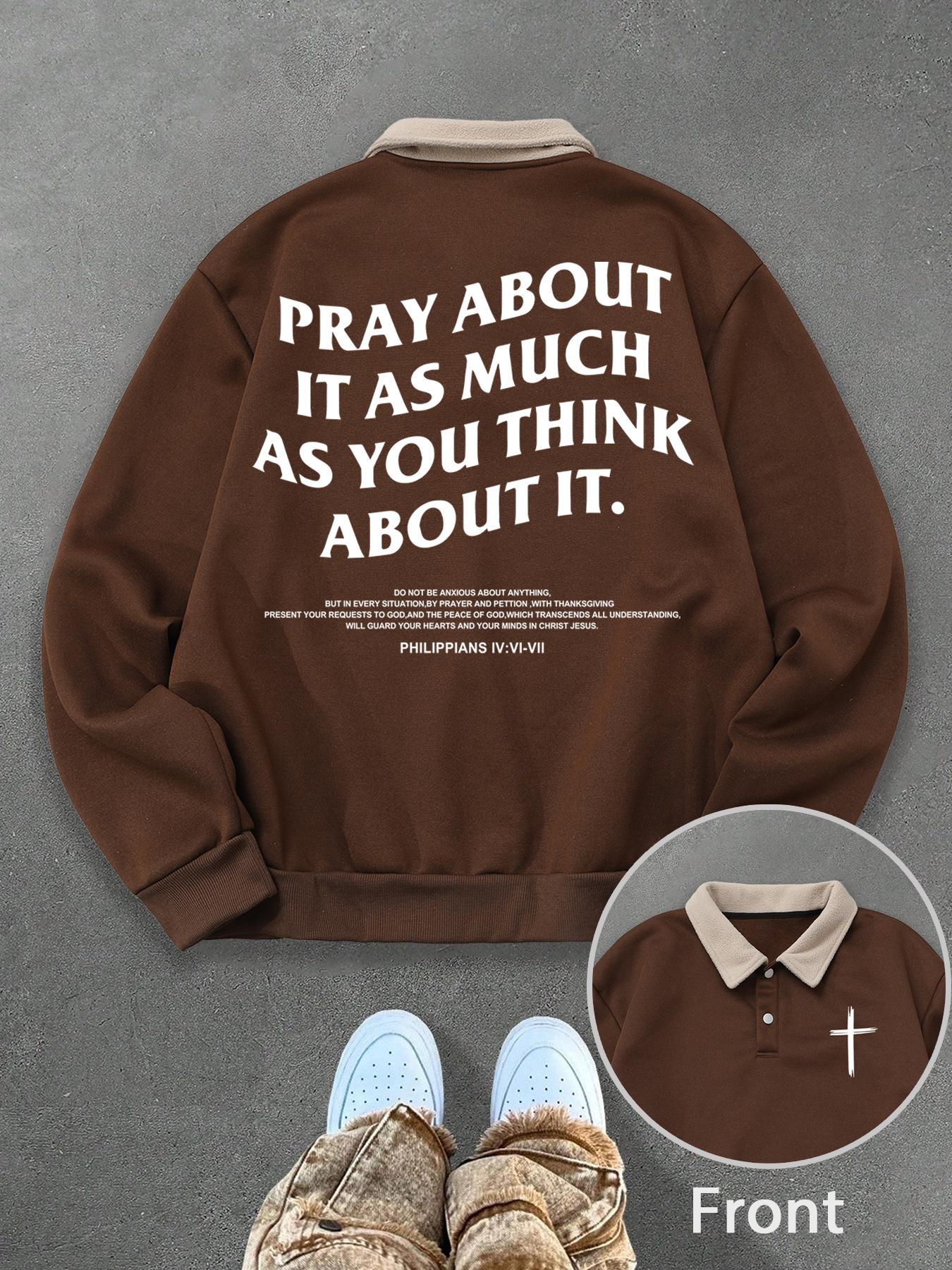 Unisex Graphic Print Polo Sweatshirt, Thick Vintage Style Fleece Pullover with Philippians 4:6 Quote, Streetwear Y2K Fashion
