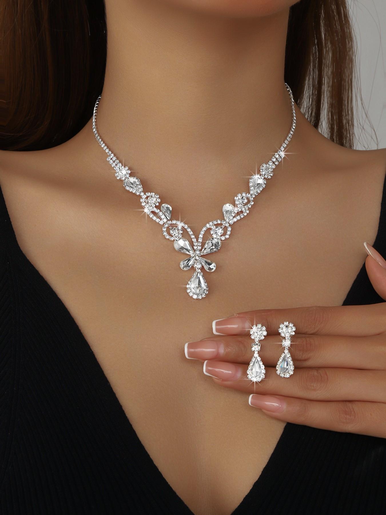 Luxurious Bridal Jewelry Set, Elegant Artificial Crystal Butterfly Necklace and Earrings, High-End Wedding Accessories, Beautiful Bride