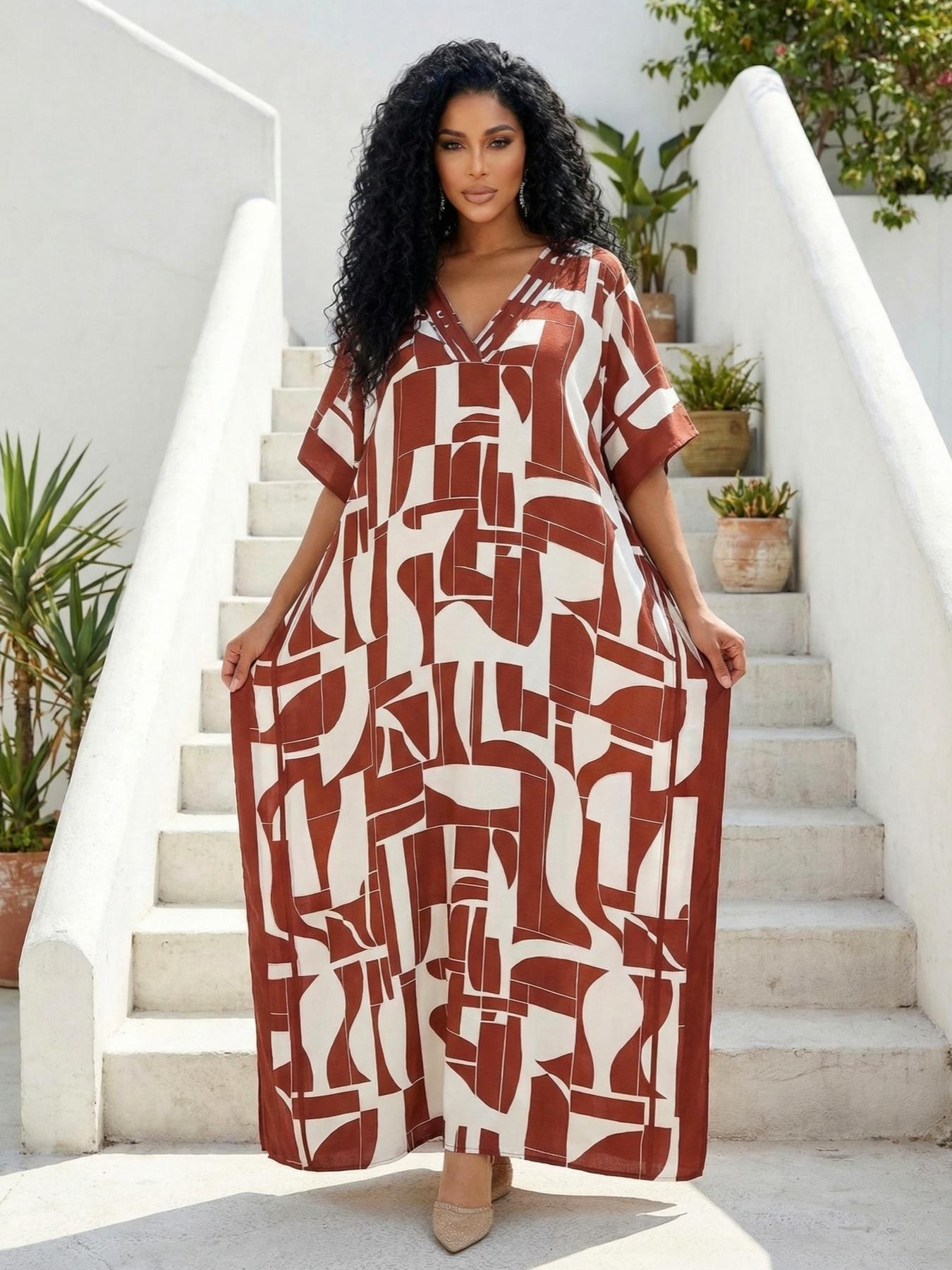 EDOLYNSA Leopard kaftans for woman caftan beach printing Moo Moo Dress casual cover up Bohemian daily wear Soft Homewear vacation party long dress lounge wear Q1615 Womenswear