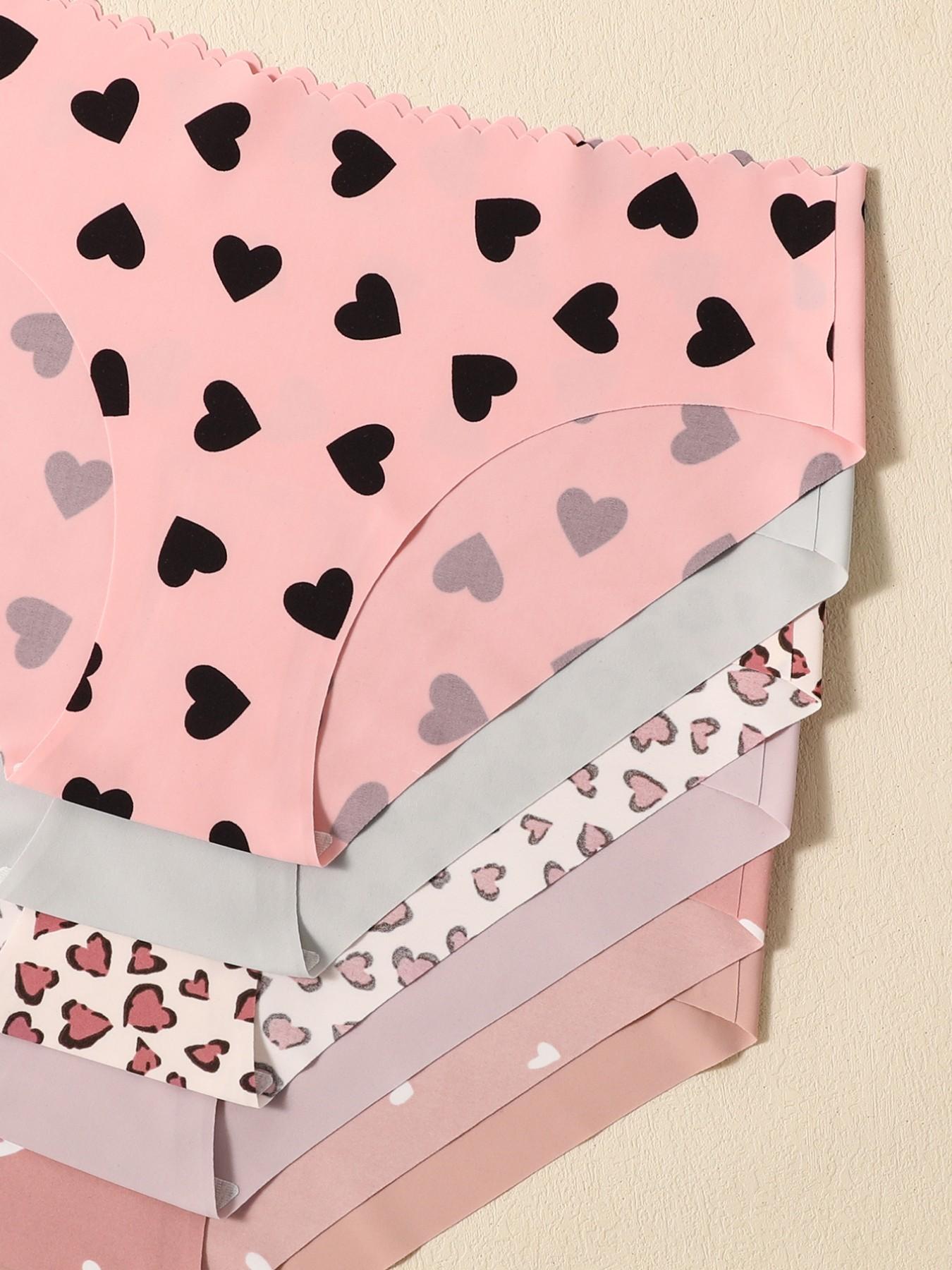 Women's Heart Print Panties, Soft Comfortable Invisible Fit, Triangle Underwear Set, 6 Pieces, Skin-Friendly