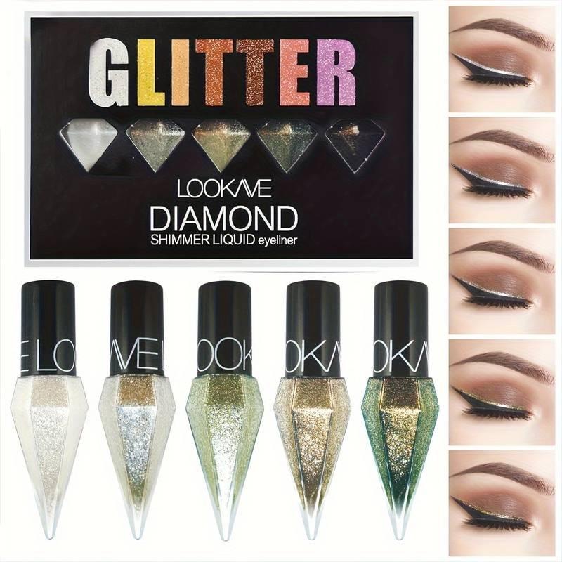 Five-Pack Diamond Glitter Eyeliner Liquid 12.5g, Long-Lasting Waterproof Eye Makeup, Perfect for Dramatic Looks, Ideal for All Skin Types