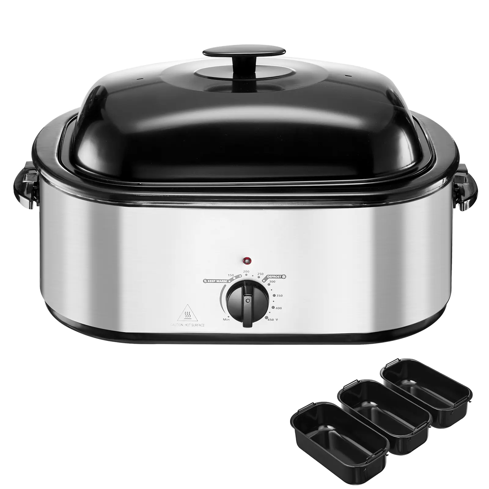 Roaster Oven, 24QT Electric Turkey Roaster Oven, 150-450℉ Adjustable Temperature Electric Roasting Pan with 3 Bin Buffet Server, Self-Basting Lid, Defrost & Warm Function, Self-Basting Lid